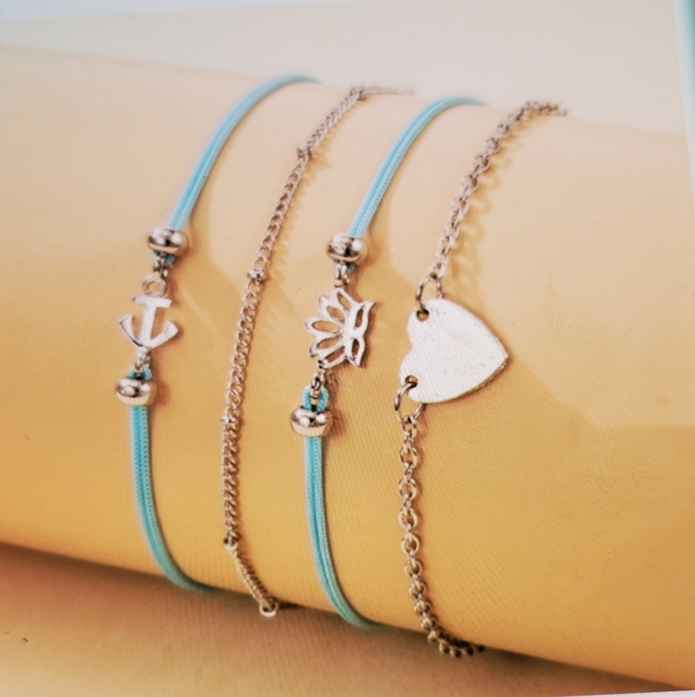 Elegant Silver and Blue Charm Bracelet Set